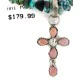 Handmade Cross Zuni .925 Sterling Silver Natural Turquoise Pink Coral Necklace 24371-2-1601-24 Handmade Cross Zuni .925 Sterling Silver Natural Turquoise Pink Coral Necklace 24371-2-1601-24