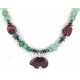 Certified Authentic Bear Navajo .925 Sterling Silver Natural Turquoise Jade Red Jasper Hematite Native American Necklace 16090-3