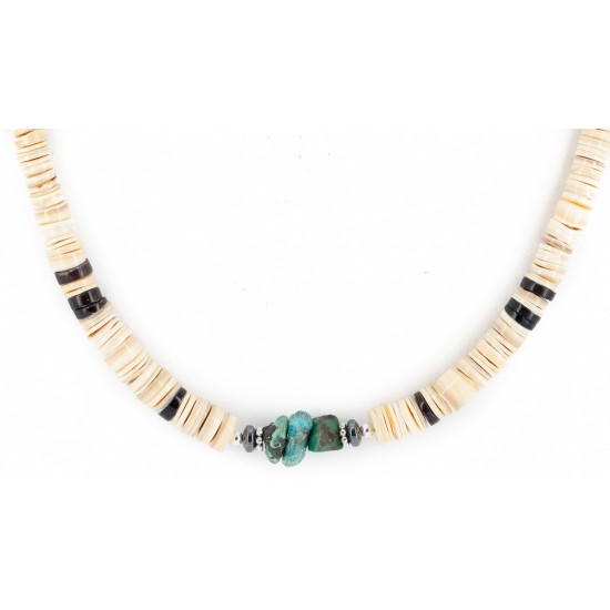 Certified Authentic Navajo .925 Sterling Silver Natural Turquoise Graduated Melon Shell Hematite Native American Necklace 14905-3