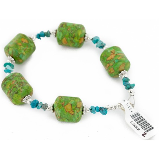 Certified Authentic Navajo .925 Sterling Silver Natural Turquoise and Composite Gaspeite Native American Bracelet 12892-2