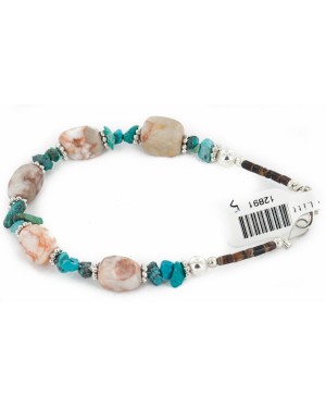 Certified Authentic Navajo .925 Sterling Silver Natural Turquoise and Jasper Native American Bracelet 12891-5