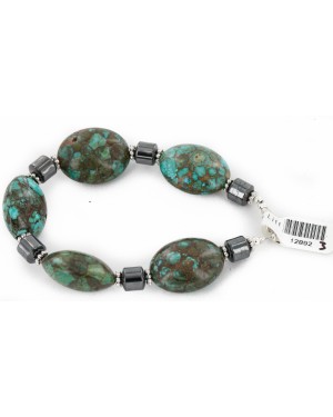 Certified Authentic Navajo .925 Sterling Silver Composite Turquoise Hematite Native American Bracelet 12892-3