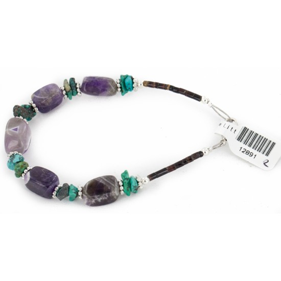 Certified Authentic Navajo .925 Sterling Silver Natural Turquoise Amethyst Native American Bracelet 12891-2