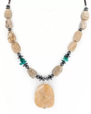 Navajo .925 Sterling Silver Natural Turquoise Agate Hematite Native American Necklace 16092-5