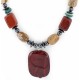 Certified Authentic Navajo .925 Sterling Silver Natural Turquoise Agate Red Jasper Hematite Native American Necklace 16092-1