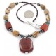 Certified Authentic Navajo .925 Sterling Silver Natural Turquoise Agate Red Jasper Hematite Native American Necklace 16092-1