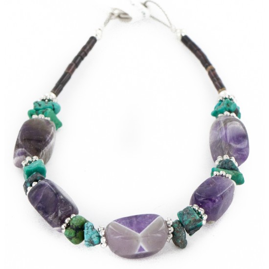 Certified Authentic Navajo .925 Sterling Silver Natural Turquoise Amethyst Native American Bracelet 12891-2