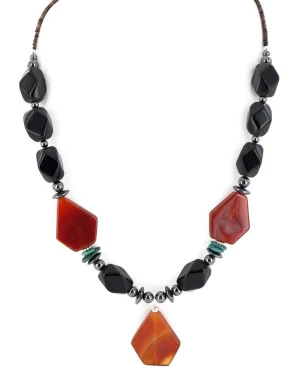 Navajo .925 Sterling Silver Natural Turquoise Black Onyx Carnelian Hematite Native American Necklace 16092-9