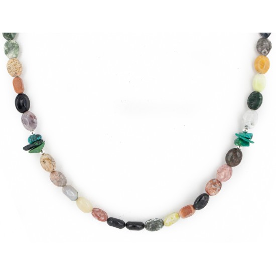 Certified Authentic Navajo .925 Sterling Silver Natural Turquoise Multicolor Jasper Native American Necklace 14905-7