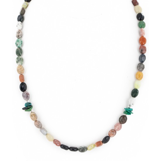 Certified Authentic Navajo .925 Sterling Silver Natural Turquoise Multicolor Jasper Native American Necklace 14905-7