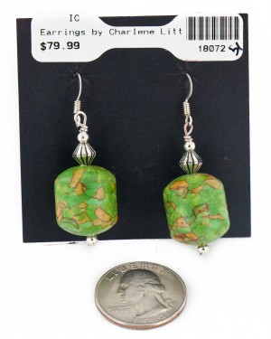 Certified Authentic .925 Sterling Silver Hooks Navajo Hook Composite Gaspeite Native American Earrings 18072-51