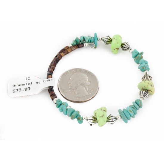 Certified Authentic Navajo Natural Turquoise Gaspeite Heishi Adjustable Wrap Native American Bracelet 12742-71