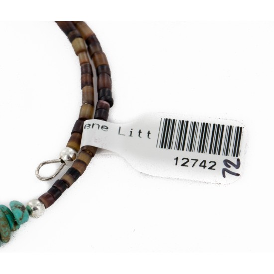Certified Authentic Navajo Natural Turquoise Graduated Melon Shell Heishi Adjustable Wrap Native American Bracelet 12742-72