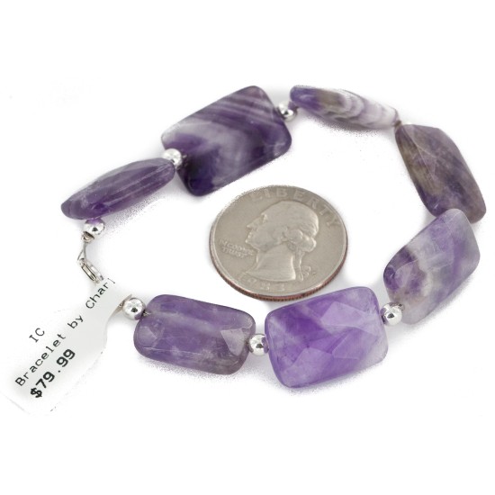 Certified Authentic Navajo .925 Sterling Silver Natural Amethyst Native American Bracelet 12742-207