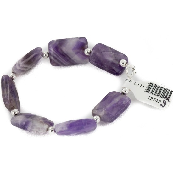 Certified Authentic Navajo .925 Sterling Silver Natural Amethyst Native American Bracelet 12742-207