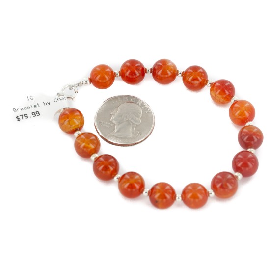 Certified Authentic .925 Sterling Silver Navajo Natural Carnelian Native American Bracelet 12742-201