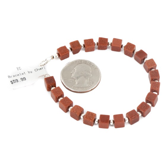 Certified Authentic .925 Sterling Silver Navajo Natural Goldstone Native American Bracelet 12907-4