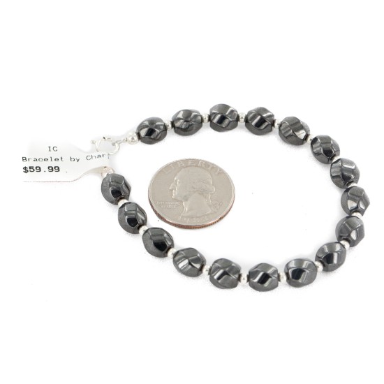 Certified Authentic .925 Sterling Silver Navajo Natural Hematite Native American Bracelet 12907-2