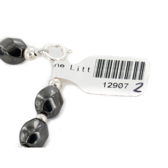 Certified Authentic .925 Sterling Silver Navajo Natural Hematite Native American Bracelet 12907-2