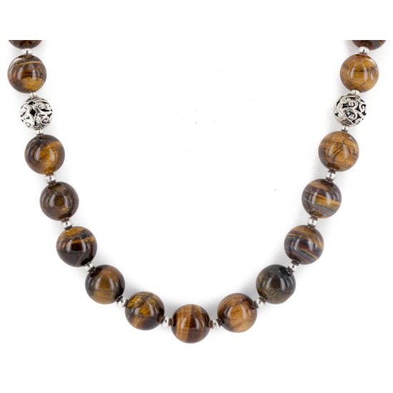 Certified Authentic .925 Sterling Silver Natural Tigers Eye Native American Necklace 790106-64
