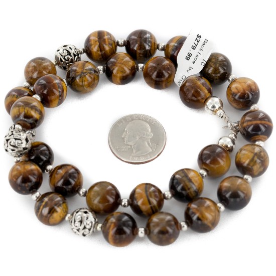 Certified Authentic .925 Sterling Silver Natural Tigers Eye Native American Necklace 790106-64