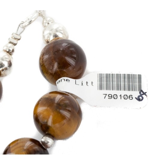 Certified Authentic .925 Sterling Silver Natural Tigers Eye Native American Necklace 790106-64