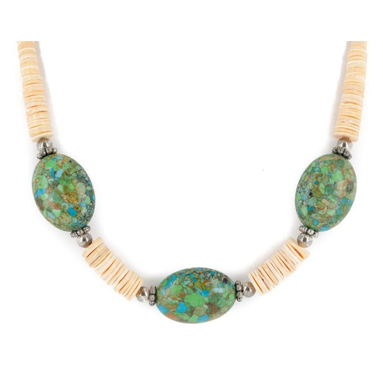 Certified Authentic Navajo .925 Sterling Silver Composite Gaspeite Graduated Melon Shell Native American Necklace 790106-105