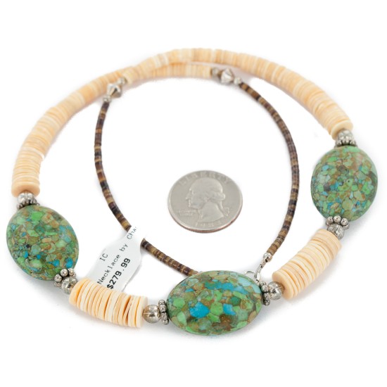 Certified Authentic Navajo .925 Sterling Silver Composite Gaspeite Graduated Melon Shell Native American Necklace 790106-105
