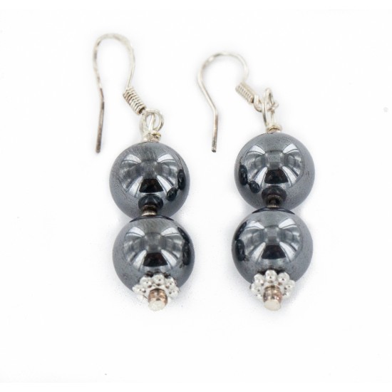 Certified Authentic .925 Sterling Silver Hooks Navajo Hook Natural Hematite Native American Earrings 18072-54