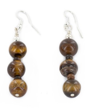 Certified Authentic .925 Sterling Silver Hooks Navajo Hook Natural Tigers Eye Native American Earrings 18072-50