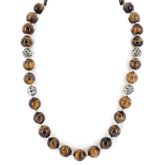 Certified Authentic .925 Sterling Silver Natural Tigers Eye Native American Necklace 790106-64