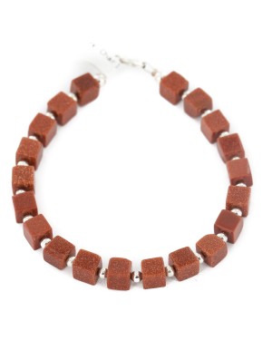 Certified Authentic .925 Sterling Silver Navajo Natural Goldstone Native American Bracelet 12907-4