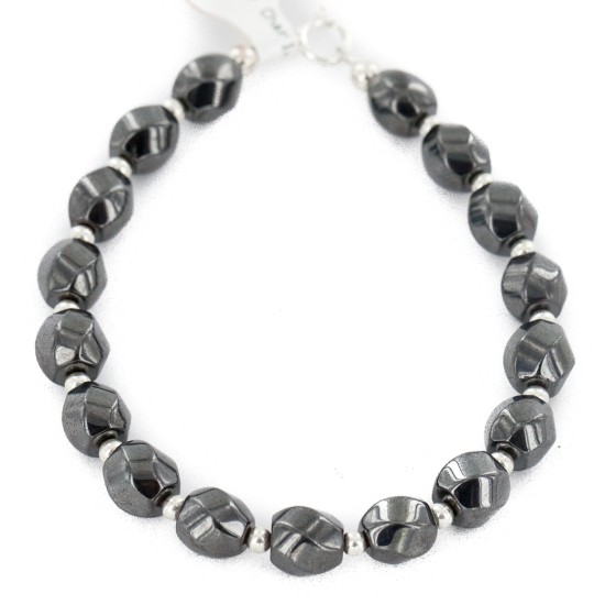 Certified Authentic .925 Sterling Silver Navajo Natural Hematite Native American Bracelet 12907-2