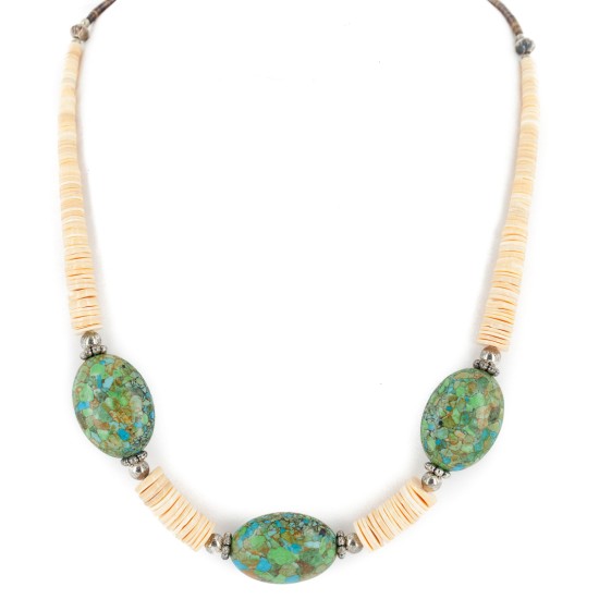 Certified Authentic Navajo .925 Sterling Silver Composite Gaspeite Graduated Melon Shell Native American Necklace 790106-105