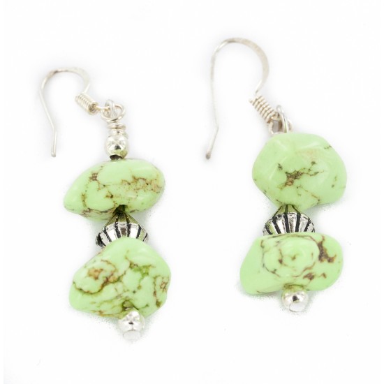 Certified Authentic Navajo .925 Sterling Silver Hooks Gaspeite Native American Earrings 18072-53
