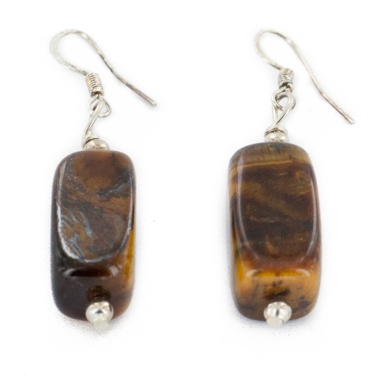 Certified Authentic Navajo .925 Sterling Silver Hooks Natural Tigers Eye Native American Earrings 18072-56