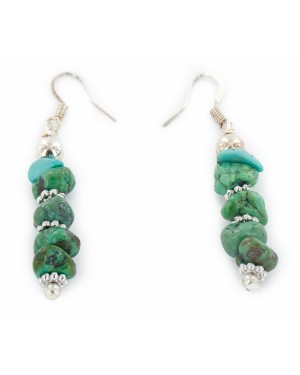Certified Authentic Navajo .925 Sterling Silver Hooks Natural Turquoise Native American Earrings 18072-57