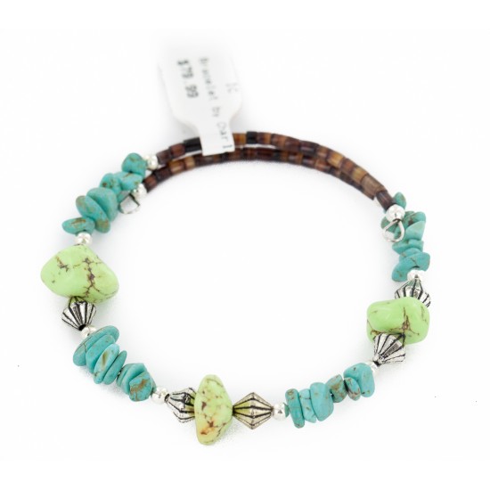Certified Authentic Navajo Natural Turquoise Gaspeite Heishi Adjustable Wrap Native American Bracelet 12742-71