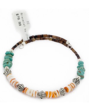 Certified Authentic Navajo Natural Turquoise Graduated Melon Shell Heishi Adjustable Wrap Native American Bracelet 12742-72