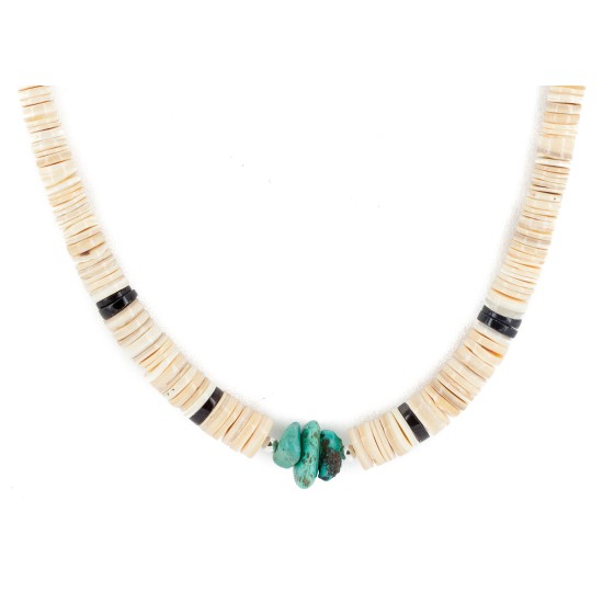 Certified Authentic Navajo .925 Sterling Silver Natural Turquoise Graduated Melon Shell Native American Necklace 14905-4