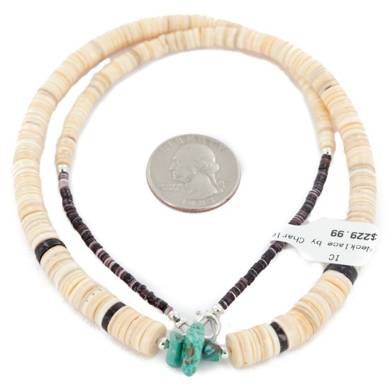 Certified Authentic Navajo .925 Sterling Silver Natural Turquoise Graduated Melon Shell Native American Necklace 14905-4