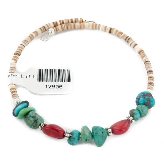 Certified Authentic Navajo Natural Turquoise Coral Heishi Adjustable Wrap Native American Bracelet 12906