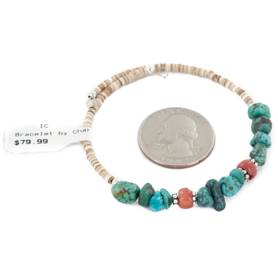 Certified Authentic Navajo Natural Spiderweb Turquoise Heishi Coral Adjustable Wrap Native American Bracelet 12905