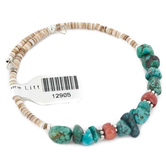 Certified Authentic Navajo Natural Spiderweb Turquoise Heishi Coral Adjustable Wrap Native American Bracelet 12905