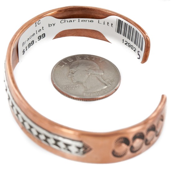 Handmade Certified Authentic Navajo Pure .925 Sterling Silver and Copper Native American Bracelet 12902-5