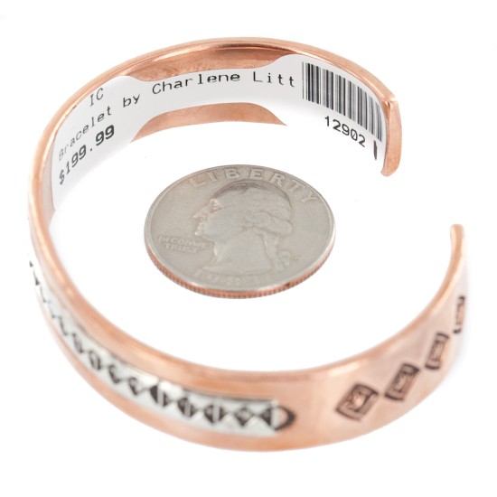 Handmade Certified Authentic Navajo .925 Sterling Silver Pure Copper Native American Bracelet 12902-1