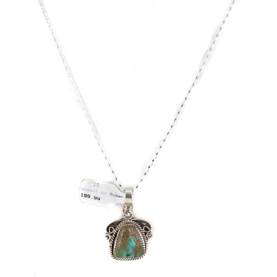 .925 Sterling Silver Handmade Certified Authentic Navajo Natural Turquoise Native American Necklace  12816