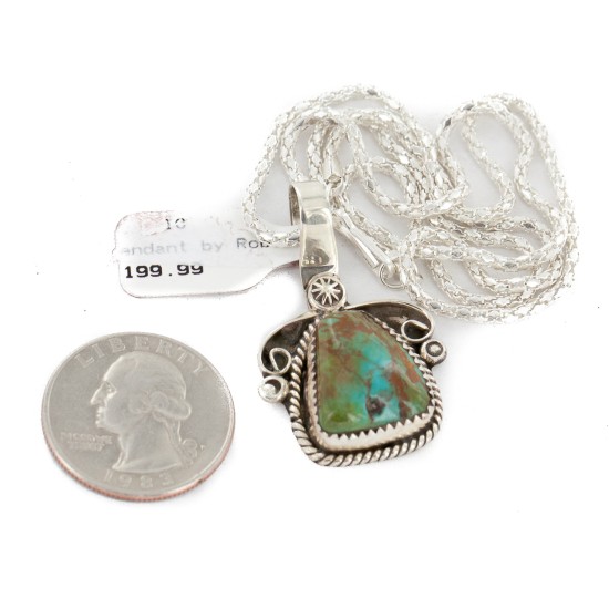 .925 Sterling Silver Handmade Certified Authentic Navajo Natural Turquoise Native American Necklace  12816