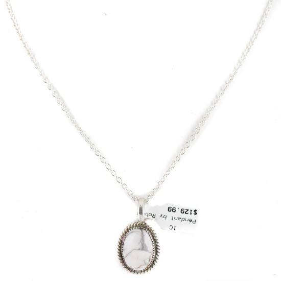 .925 Sterling Silver Handmade Certified Authentic Navajo White Howlite Native American Necklace 12904