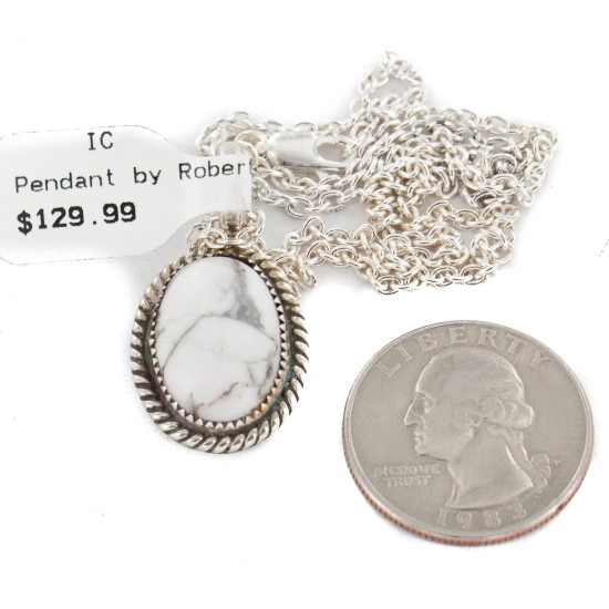 .925 Sterling Silver Handmade Certified Authentic Navajo White Howlite Native American Necklace 12904